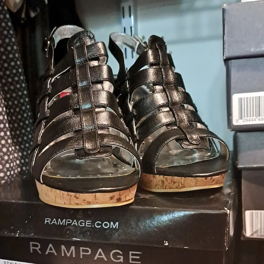 Rampage Black Cork Heels 10 - Picture 2 of 3